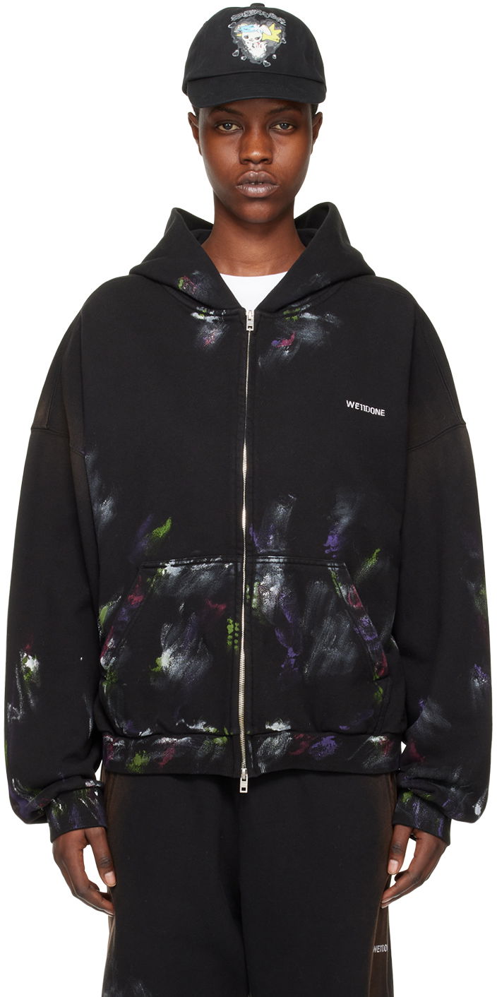 Mikina We11done Painted Zip-Up Hoodie Čierna | WD-TJ0-24-777-U-BK, 0