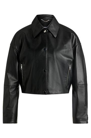 Bomber bunda BOSS Cropped Leather Jacket Čierna | 50535759, 0