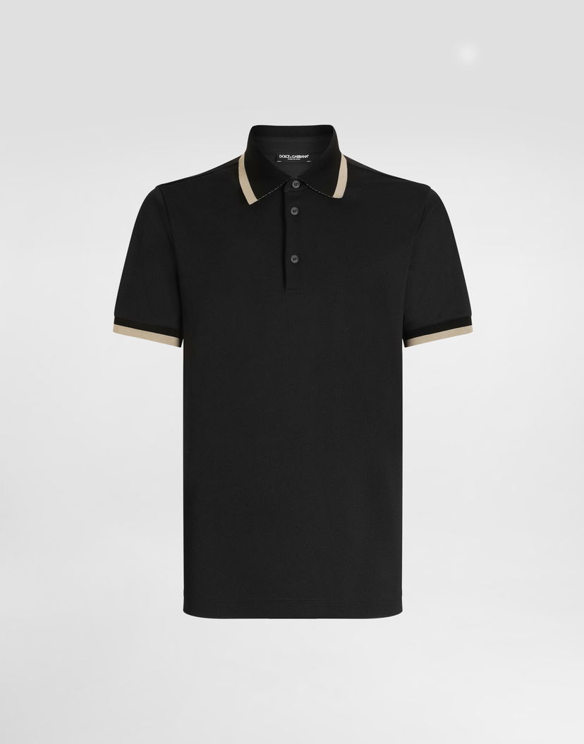 Polo tričko Dolce & Gabbana Dolce & Gabbana Jersey Polo Shirt with Beige Trim Čierna | G8SW8THU7VDN0000