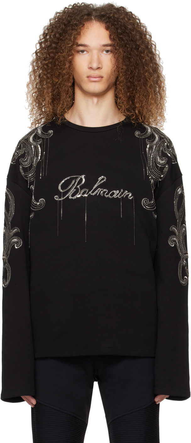 Mikina Balmain Chain Sweatshirt Čierna | CH1JQ049PC17, 0