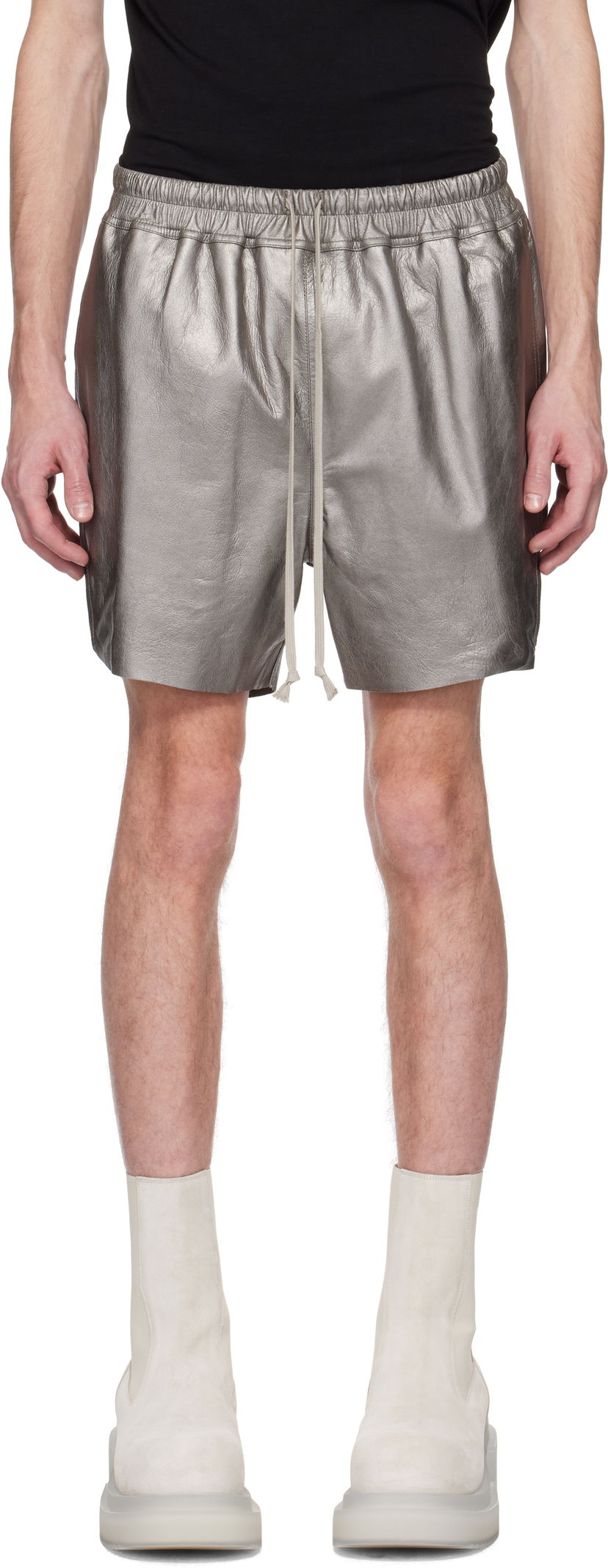 Šortky Rick Owens Rick Owens Hollywood Boxers Leather Shorts Metalická | RR01E5306 LBAM