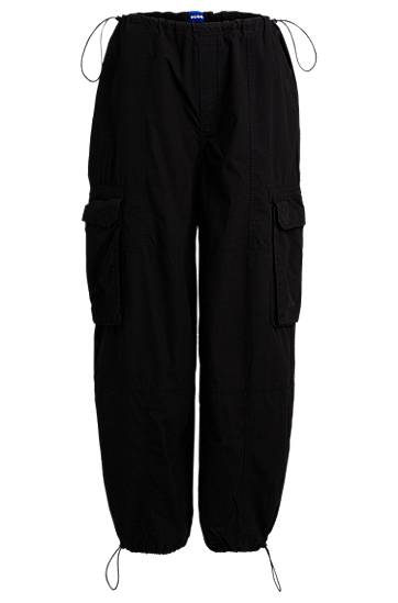 Cargo nohavice BOSS Oversized Parachute Cotton Poplin Trousers Čierna | 50517314