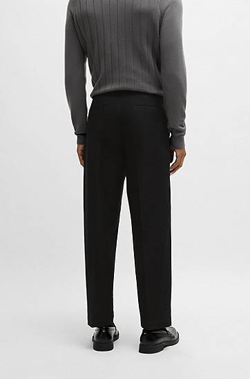 Nohavice BOSS Stretch Cotton Dobby Straight-Fit Trousers Čierna | 50530860, 1