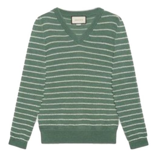 Sveter Gucci Striped Alpaca V-Neck Sweater Zelené | 633610-XKBIL-3861
