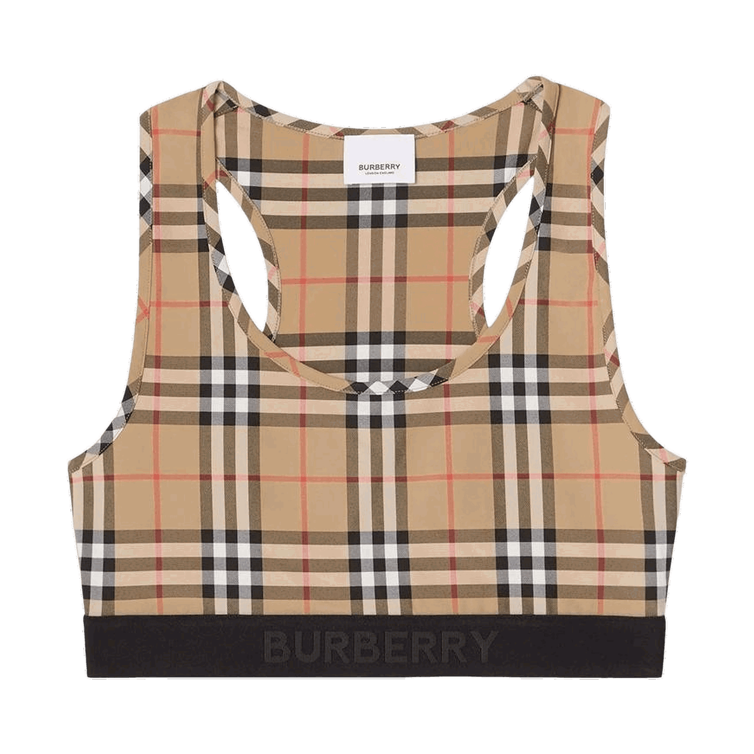 Crop Top Burberry Logo Detail Vintage Check Bra Top Béžová | 8049477, 0