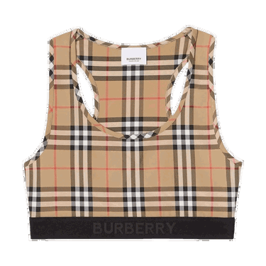 Crop Top Burberry Logo Detail Vintage Check Bra Top Béžová | 8049477, 0