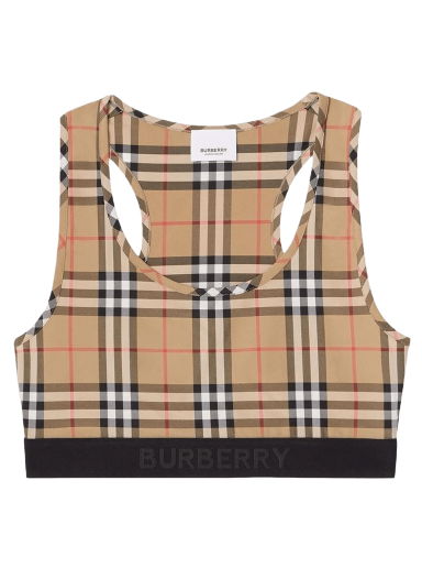 Crop Top Burberry Logo Detail Vintage Check Bra Top Béžová | 8049477