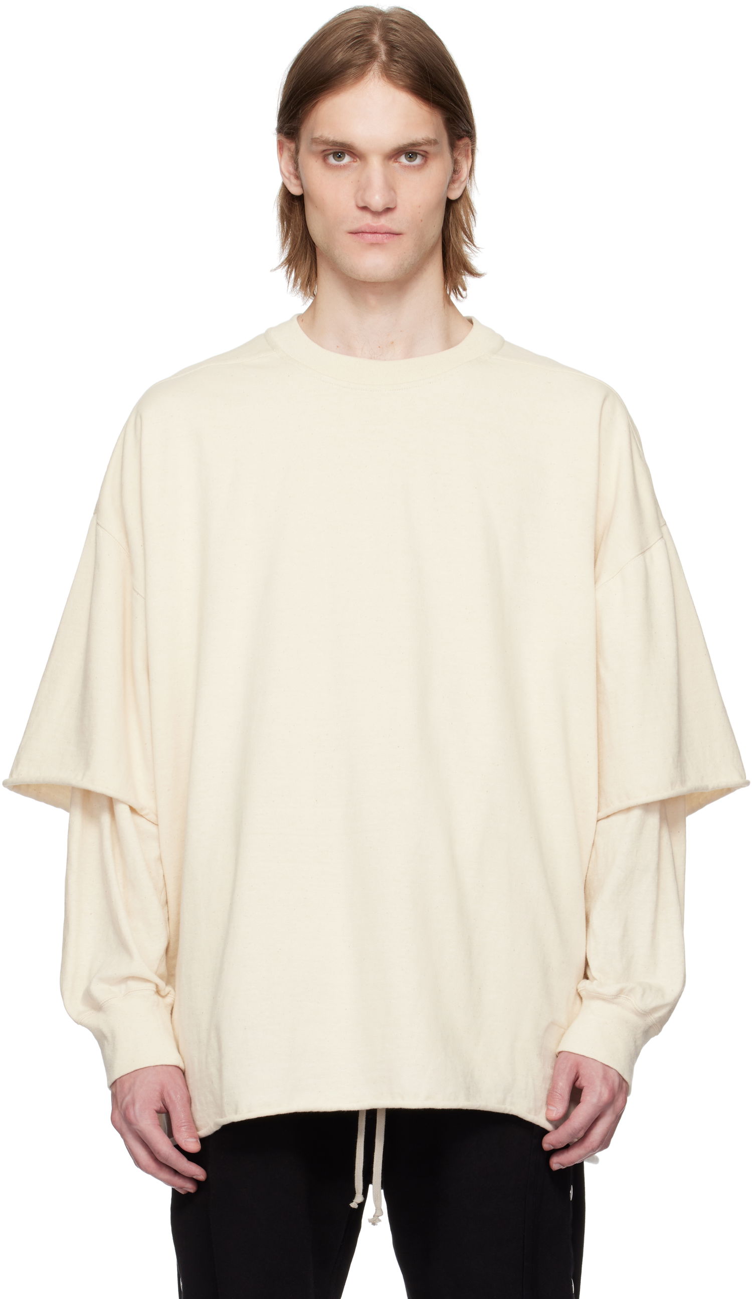 Mikina Rick Owens Rick Owens DRKSHDW Tommy Hustler Double Sleeve T-Shirt Béžová | DU01E3266 RIGRNN, 0