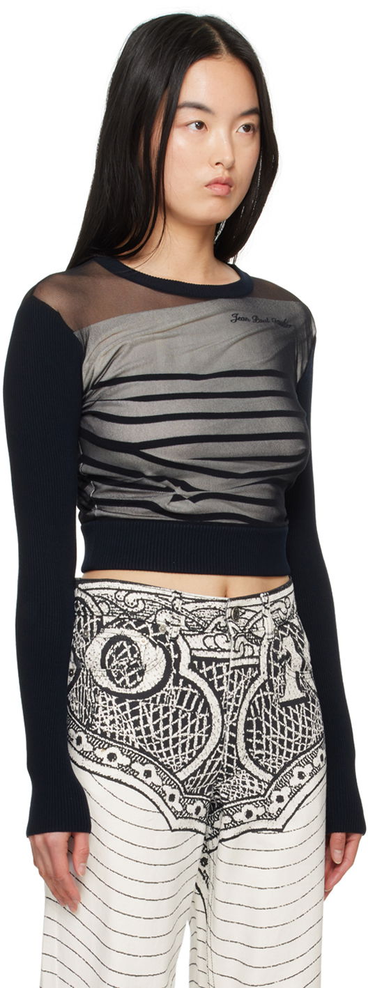 Sveter Jean Paul Gaultier Gaultier 'The Marinière' Striped Mesh Top Čierna | 24/25-F-PL047B-M064-590100, 1