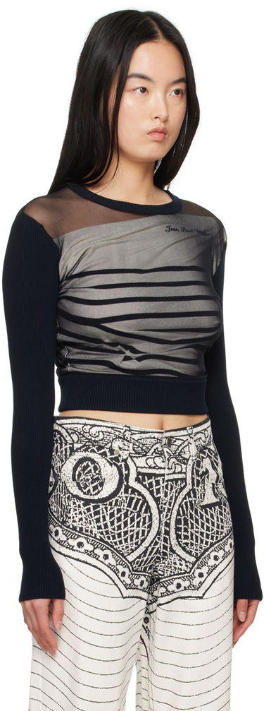 Sveter Jean Paul Gaultier Gaultier 'The Marinière' Striped Mesh Top Čierna | 24/25-F-PL047B-M064-590100, 1