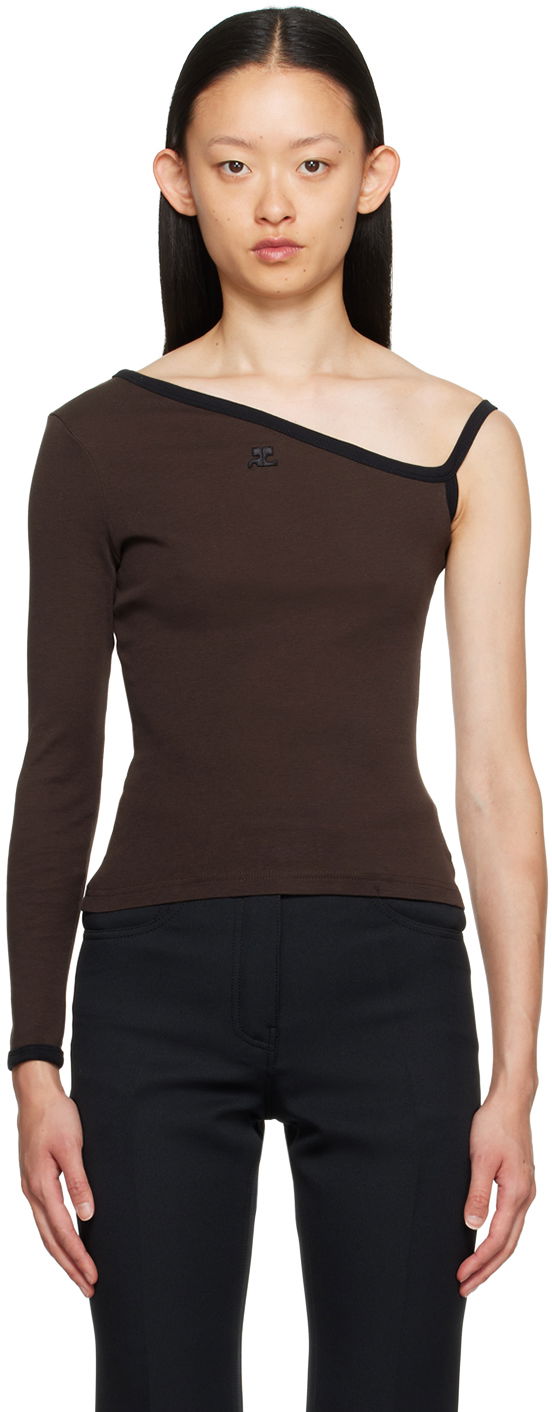 Tričko Courrèges Single-Shoulder Slim-Fit T-Shirt Hnedá | 323JTO209JS0070, 0