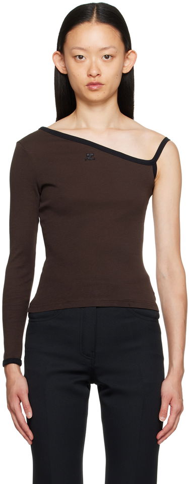 Tričko Courrèges Single-Shoulder Slim-Fit T-Shirt Hnedá | 323JTO209JS0070, 0