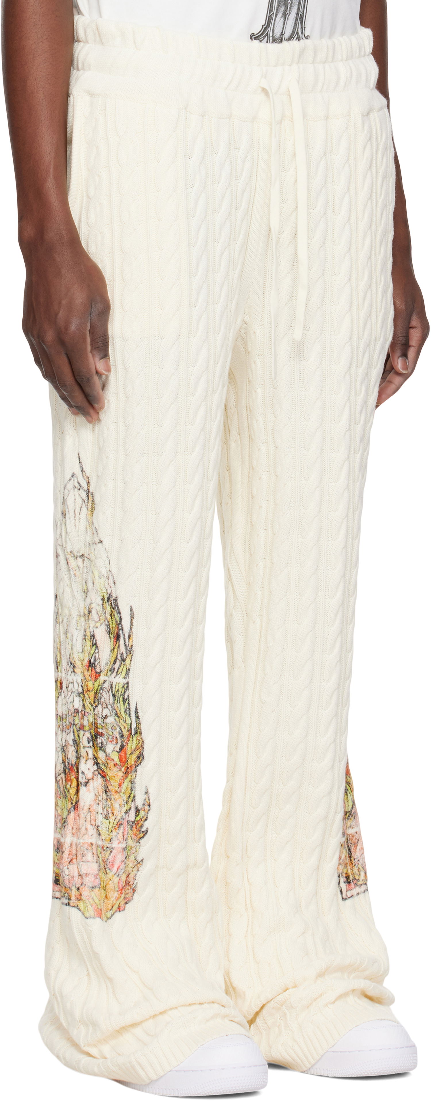Tepláky Who Decides War Who Decides War Flame Glass Cable Knit Sweatpants Biela | 1120770019SS25, 1