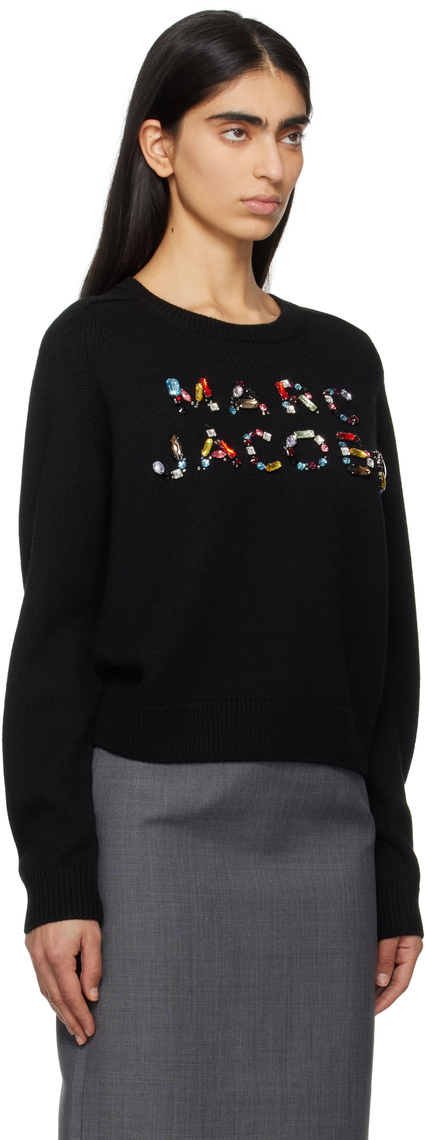 Sveter Marc Jacobs Marc Jacobs Knit Logo Sweater with Gem Embellishments Čierna | 2S5RTP001K26, 1