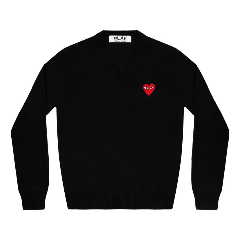Sveter Comme des Garçons PLAY Heart Emblem V-Neck Pullover Čierna | AZ-N002-051-1