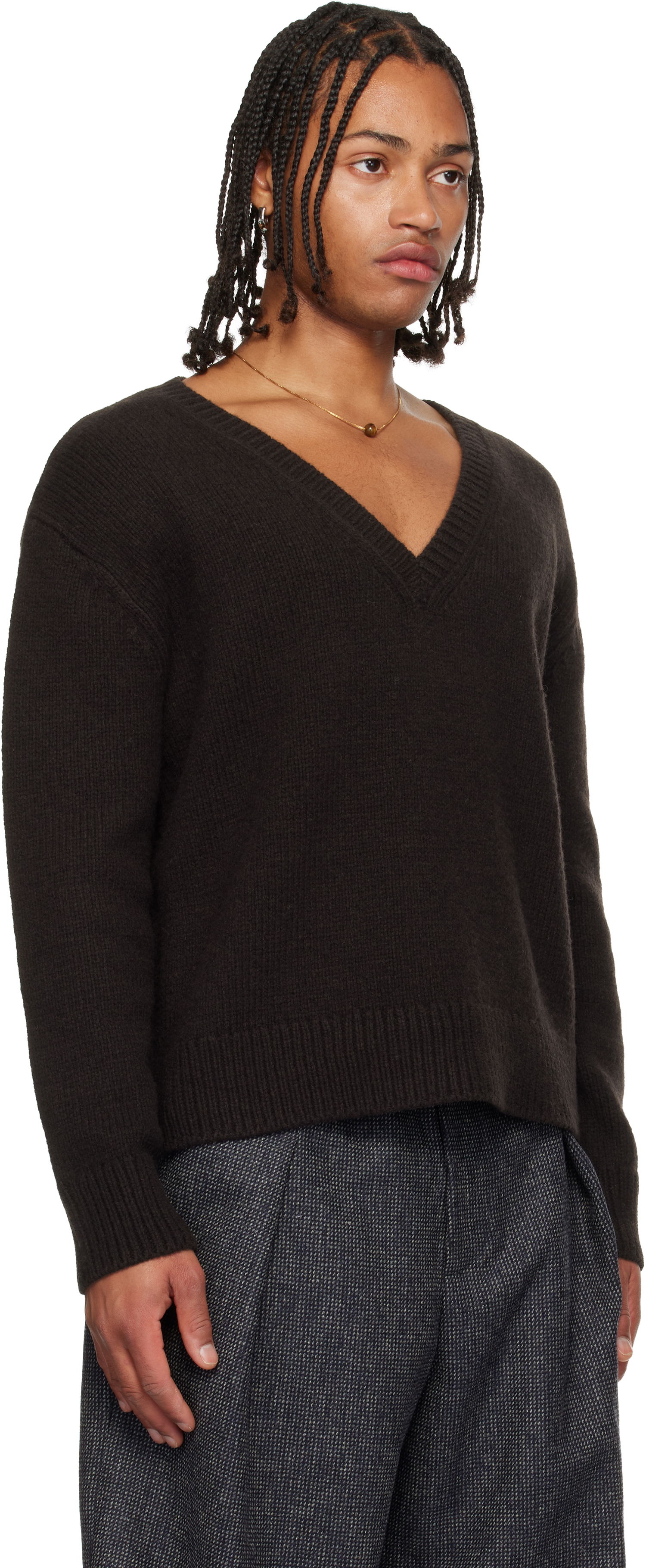 Sveter Dries Van Noten V-Neck Merino Wool Sweater Hnedá | 252-021246-2710, 1