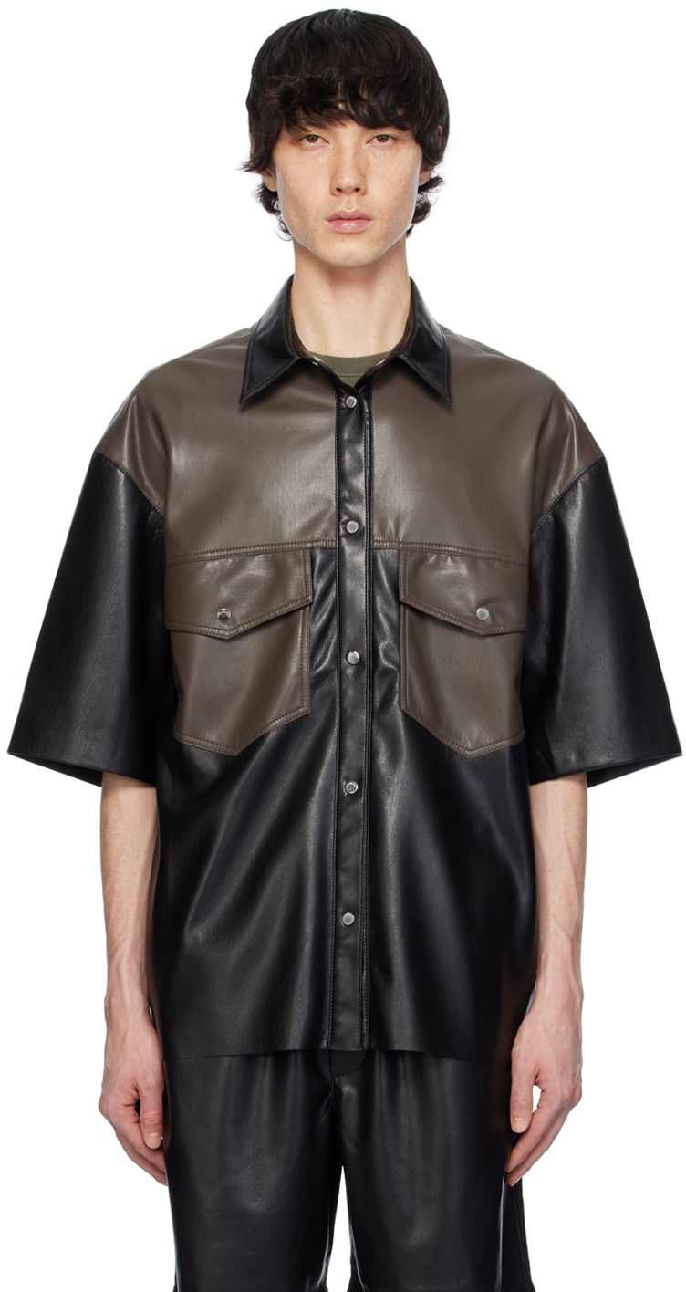 Košeľa Nanushka Mance Vegan Leather Shirt Čierna | NM24RSSH01578