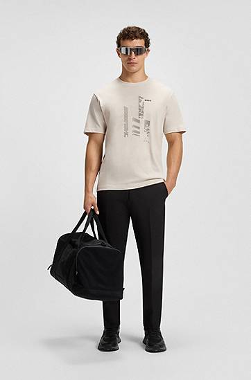 Tričko BOSS BOSS Relaxed-Fit Cotton Jersey T-Shirt with City Graphic Print Béžová | 50552184, 1