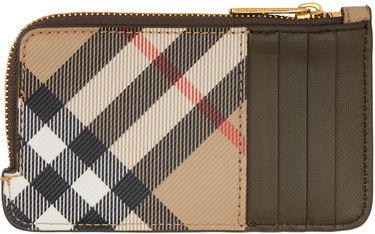 Peňaženka Burberry Beige & Khaki Check Zip Card Case Wallet Béžová | 8094278, 1