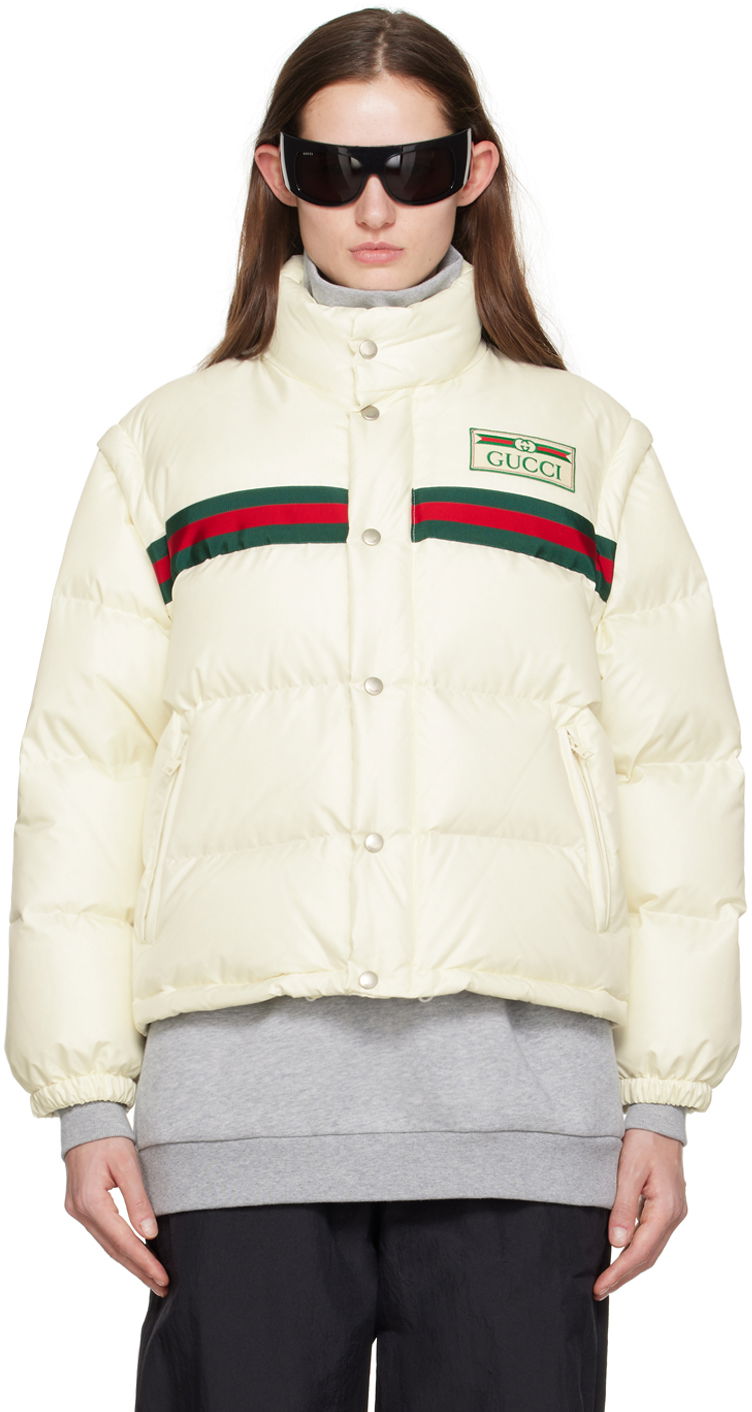 Prešívaná bunda Gucci Web Convertible Down Jacket "Off-White" Béžová | 683216 Z8AQX, 0