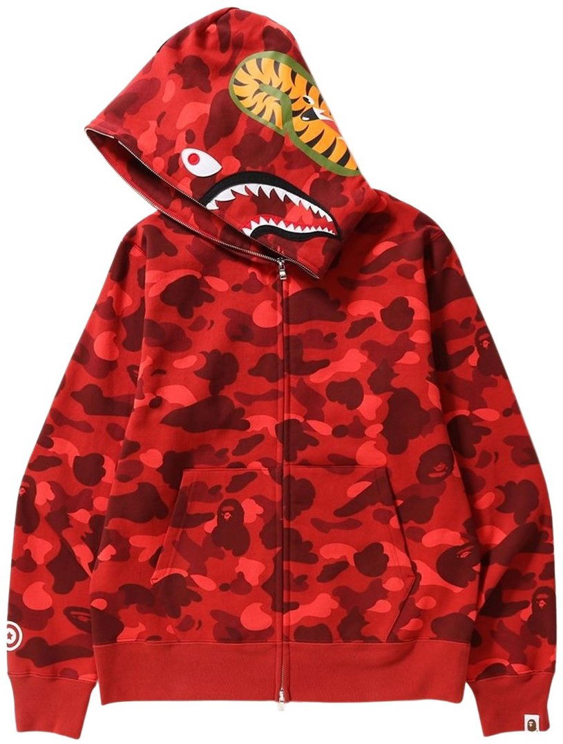 Bape Color Camo Shark Full Zip Hoodie Red