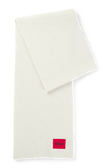 Šál BOSS HUGO Ribbed Wool-Blend Scarf Biela | 50502605, 0