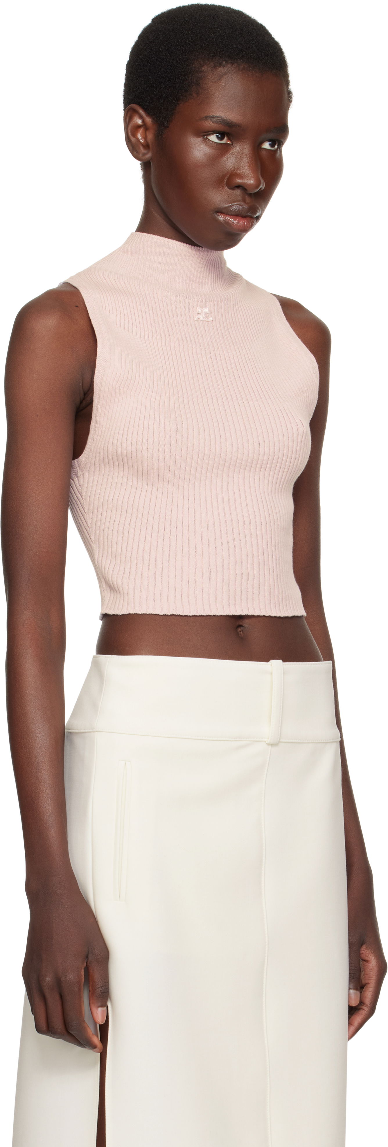 Tielko Courrèges Courrèges Mockneck Ribbed Cropped Tank Top Ružová | 225MTO402FI0049, 1
