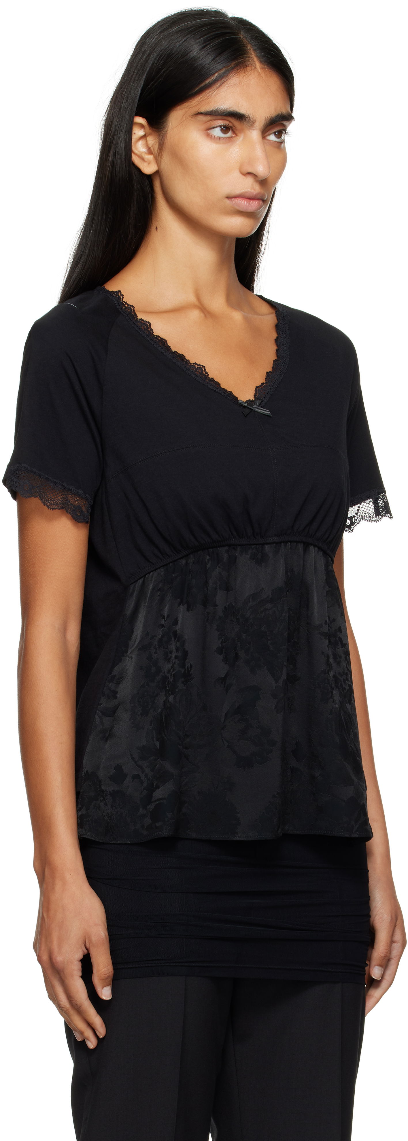 Tričko Maison Margiela MM6 Maison Margiela Jersey & Lace Peplum T-Shirt Čierna | S52NC0353 M20048, 1