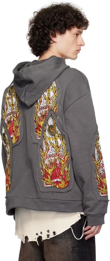 Mikina Who Decides War Who Decides War Flame Glass Embroidered Hoodie Šedá | 1110210021SS25, 2