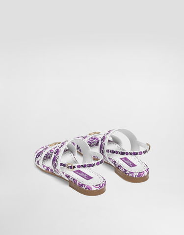 Doplnky Dolce & Gabbana Dolce & Gabbana Majolica Print Calfskin Sandals Biela | D10819A1114I03TN, 2