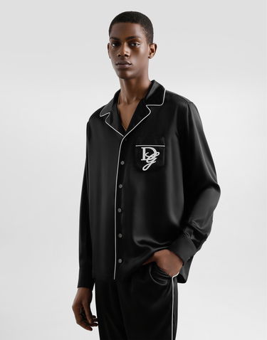 Košeľa Dolce & Gabbana Silk Shirt With Logo Embroidery Čierna | G5IF1ZFU1AUN0000, 3