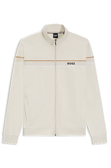 Bunda BOSS Stand-Collar Zip-up Jacket in Cotton Terry with Tape Trims Béžová | 50550612