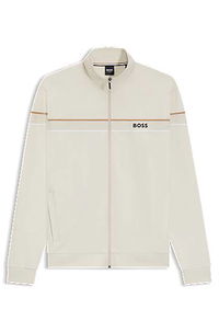 Stand-Collar Zip-up Jacket in Cotton Terry with Tape Trims