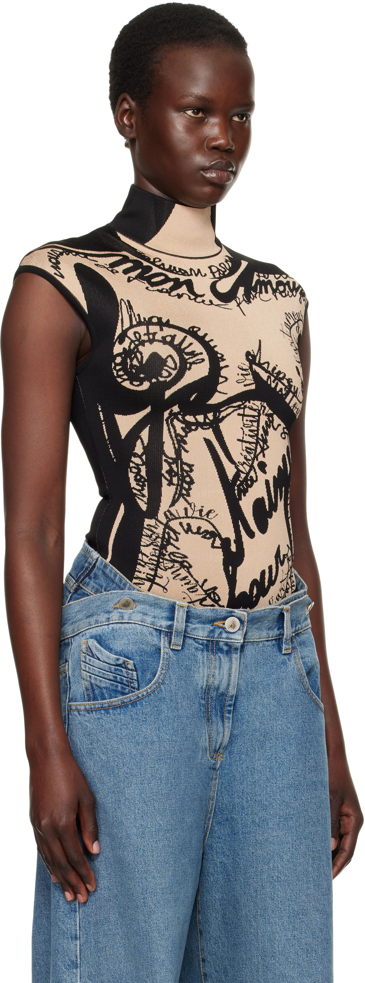 Body Balmain Balmain Jacquard Knit Torso Bodysuit Béžová | EF1BC025KH95, 1
