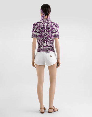 Polo tričko Dolce & Gabbana Dolce & Gabbana Majolica Print Silk Polo Shirt Fialová | FXZ01TJAHKGH15DQ, 2