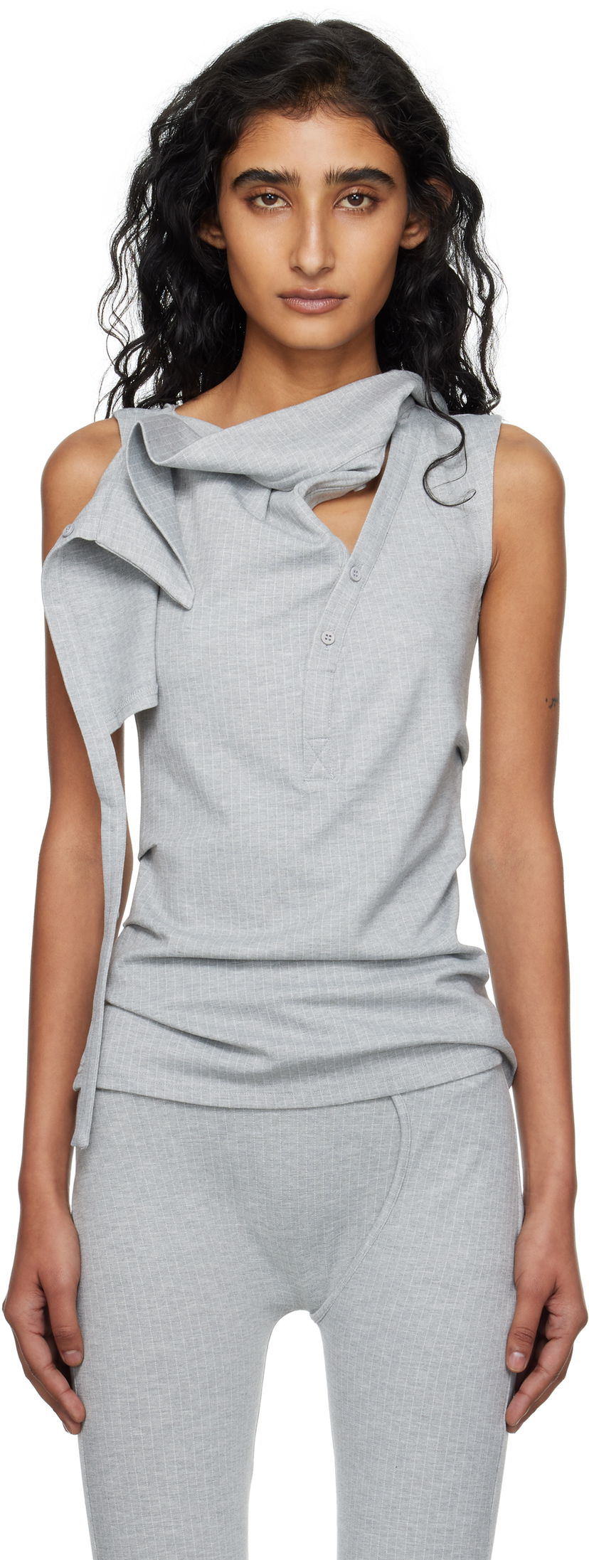 Tielko Ottolinger Ottolinger Ada Sleeveless Pinstripe Top Šedá | 102-106004-02
