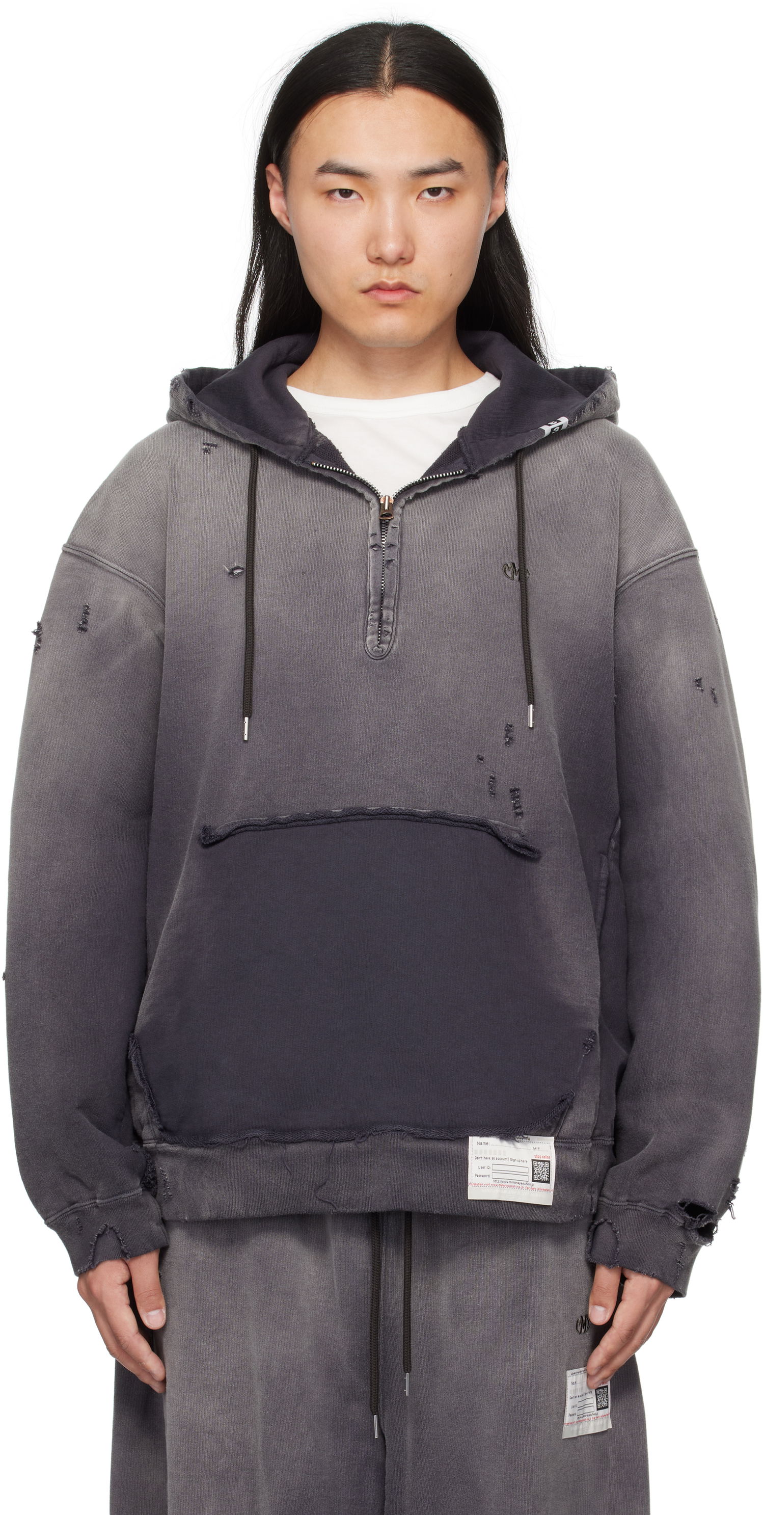 Mikina Maison MIHARA YASUHIRO Maison MIHARA YASUHIRO Sun Faded Half Zip-Up Hoodie Šedá | A14HD532, 0