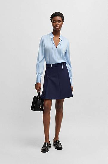 Košeľa BOSS Relaxed Fit Stretch Silk Blouse with Keyhole Neckline Modrá | 50538492, 1