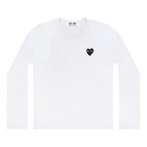 Tričko Comme des Garçons PLAY Basic Long Sleeve T-Shirt With Black Emblem Biela | AZ-T119-051-2-3