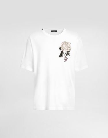 Tričko Dolce & Gabbana Dolce & Gabbana Cotton T-Shirt with Rose Patch Biela | G8PN9ZG7O4QW0800, 0