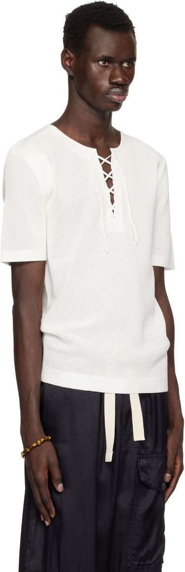 Tričko Dries Van Noten Dries Van Noten Knit Lace-Up T-Shirt Biela | 251-021201-1701, 1