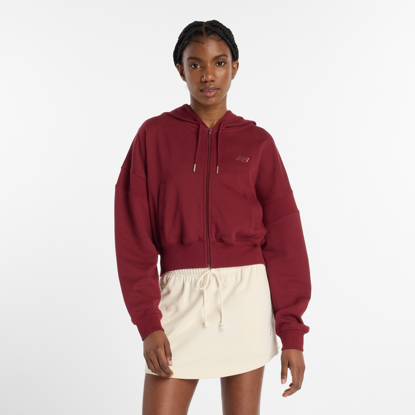 Mikina New Balance Cropped Full-Zip Hoodie Vínová | NBWJ51506MHB