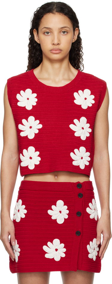 Sukňa MSGM MSGM Crocheted Flower Appliqué Sweater Vest Červená | 3841MDT194 257286, 0