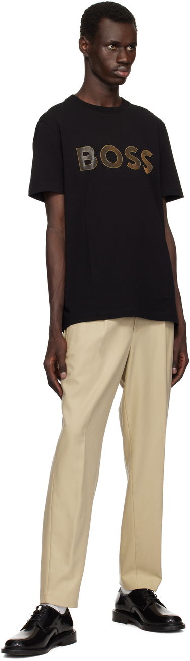 Tričko BOSS Stretch-Cotton Large Logo T-shirt Čierna | 50535170, 3