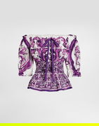Dolce & Gabbana Majolica Print Off-the-Shoulder Poplin Top