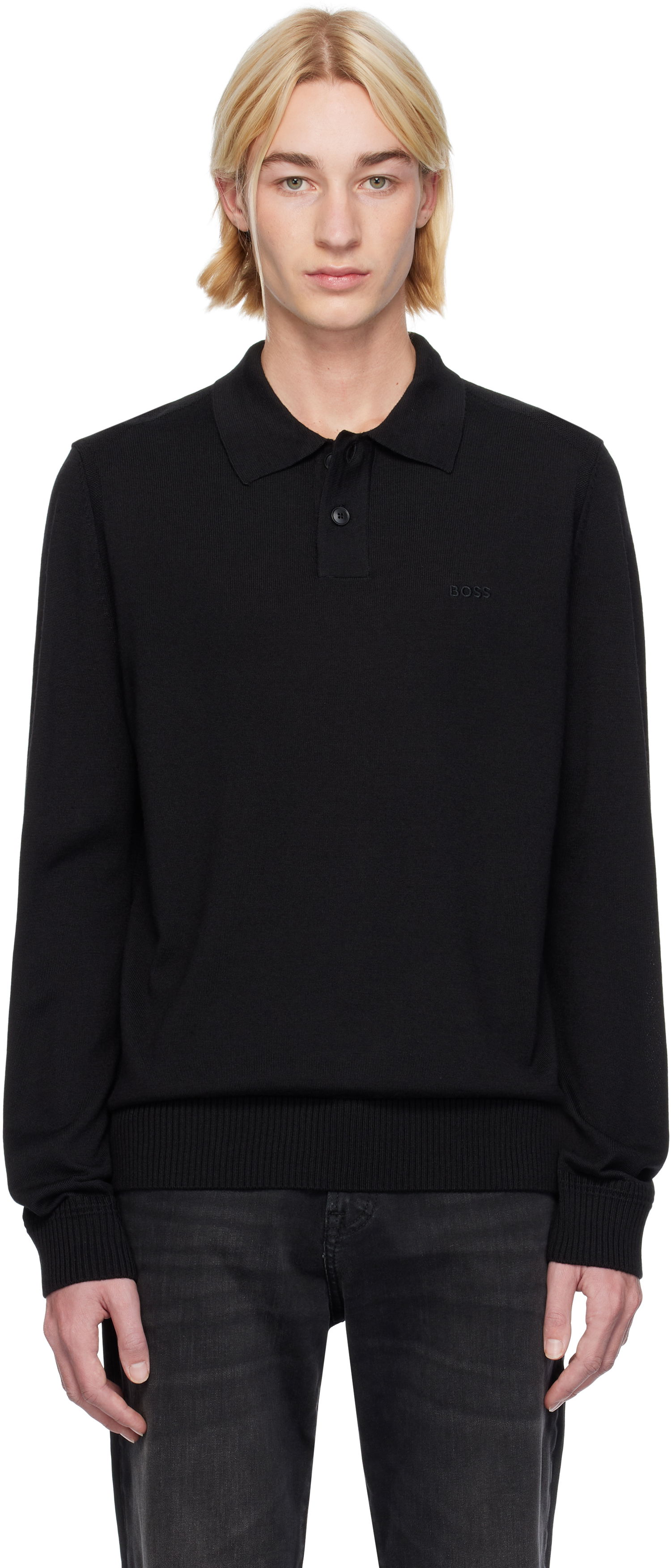 Polo tričko BOSS Two-Button Knit Polo Čierna | 50519958, 0