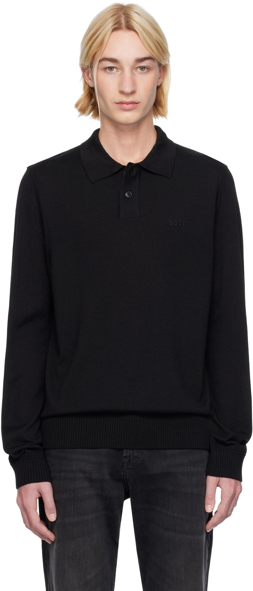 Polo tričko BOSS Two-Button Knit Polo Čierna | 50519958