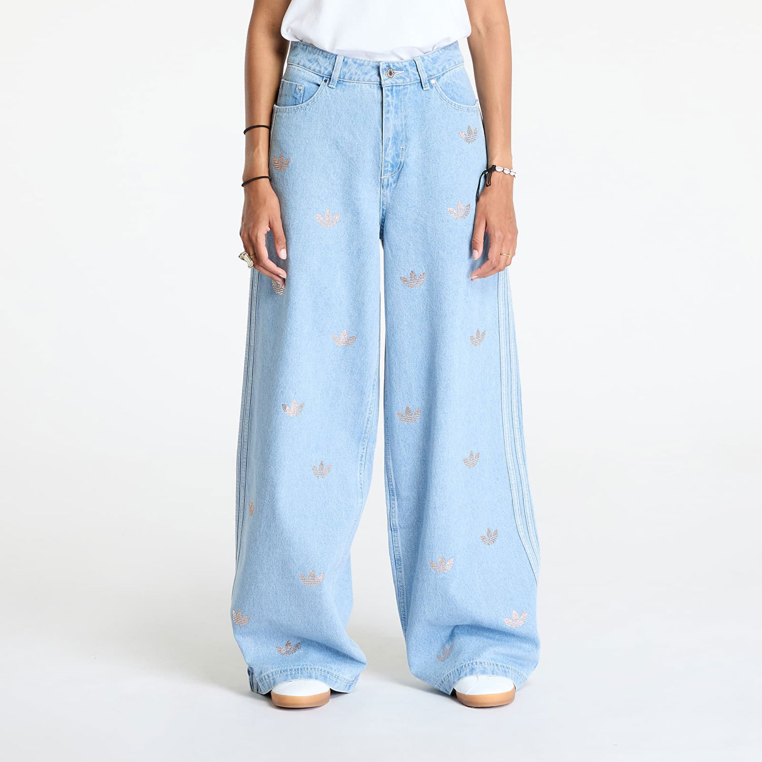Džínsy adidas Originals Denim Pant Rhinestone Clear Blue Modrá | JN3020, 0