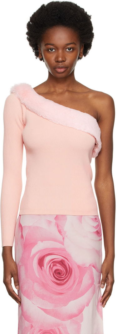 Sveter Blumarine One Shoulder Faux Fur Trimmed Sweater Ružová | 2M181A, 0