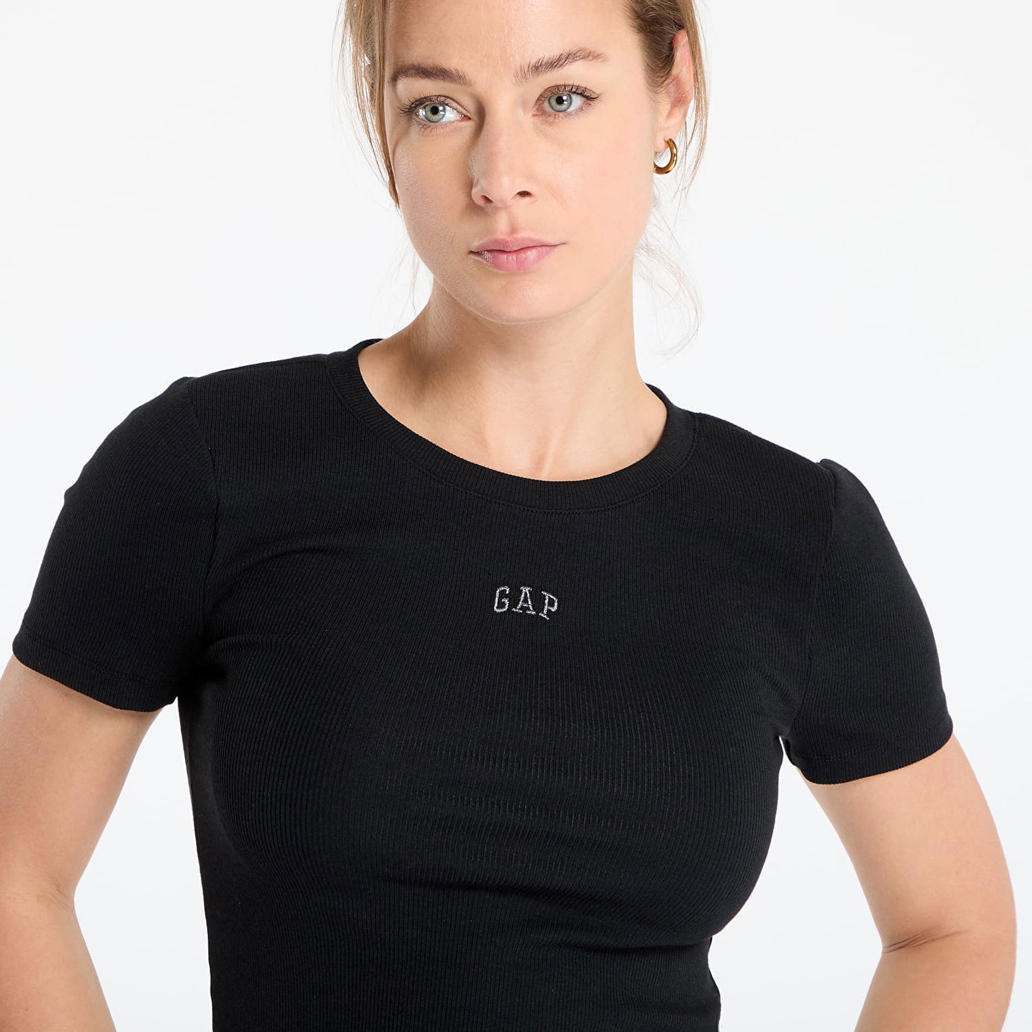 Tričko GAP Ribbed Short Sleeve T-Shirt Čierna | 637782-00, 1